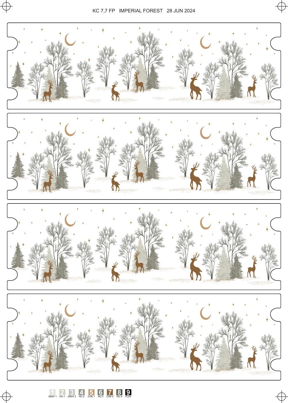 Artwork Imperial Forest — hutan bersalju dengan rusa dan bulan, disusun untuk beberapa artikel produk sekaligus