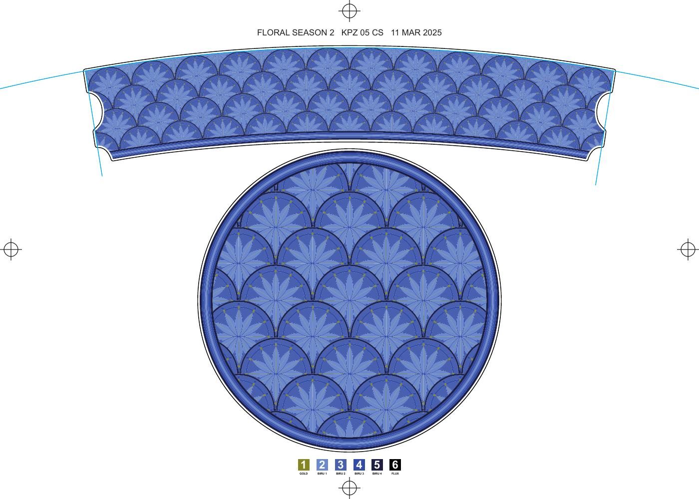 Artwork Floral Season 2 — motif sisik biru dengan bidang cangkir dan tatakan